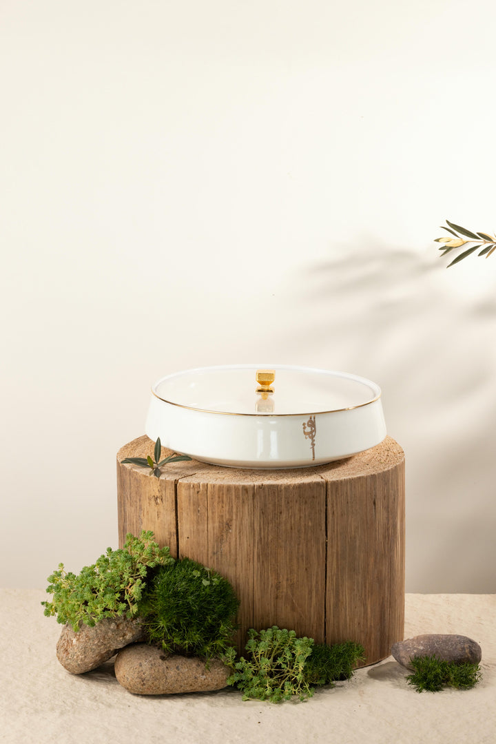 Large Date Bowl From Liqaa -  Pearl White + Gold