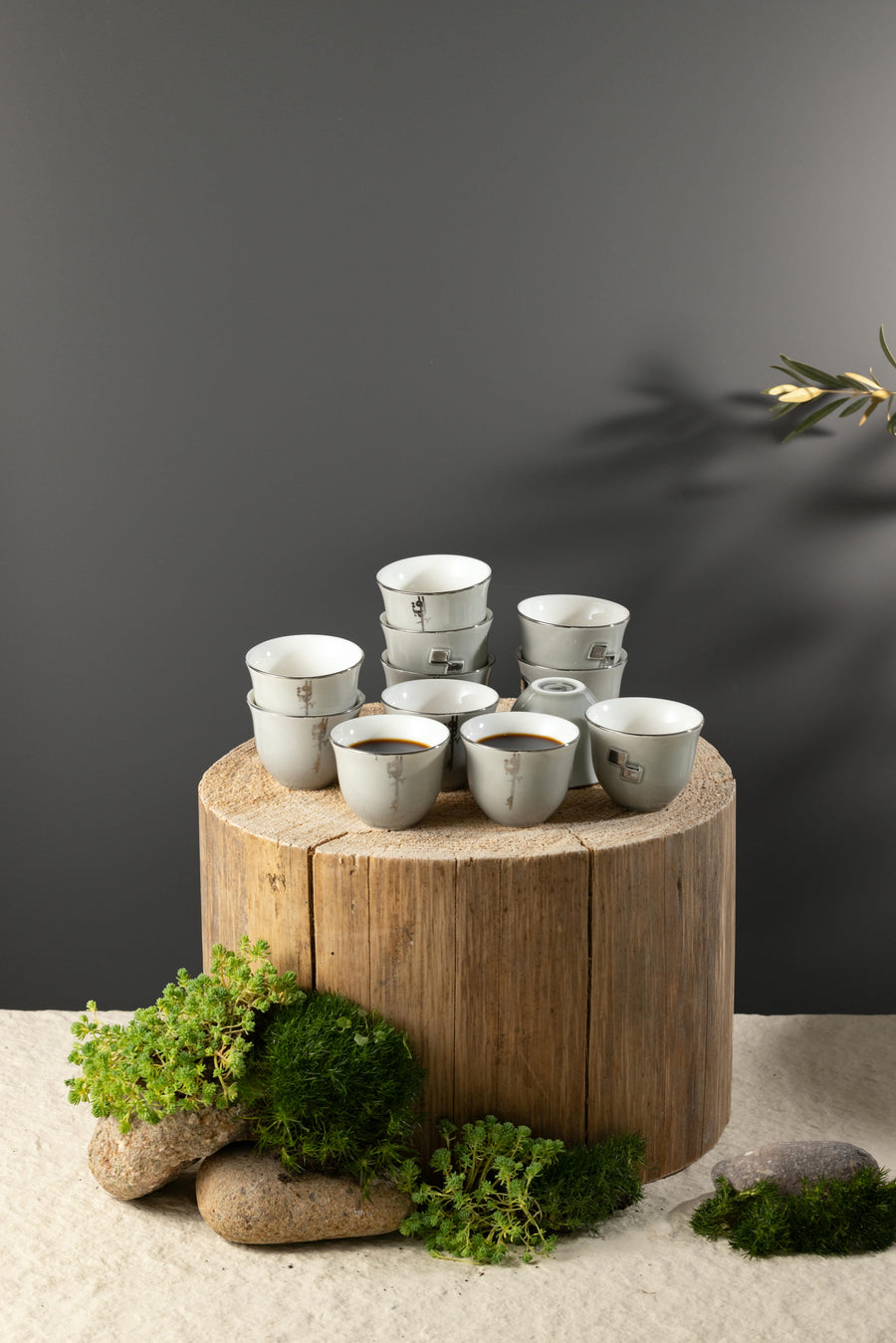 12 Pcs Arabic Coffee Cups From Liqaa -  Grey + Silver MS Department Store Oman