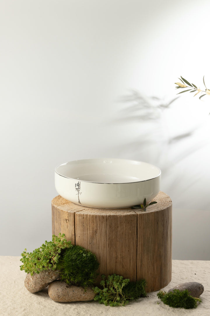 Porcelain Salad Bowl From Liqaa - Pearl White+Silver
