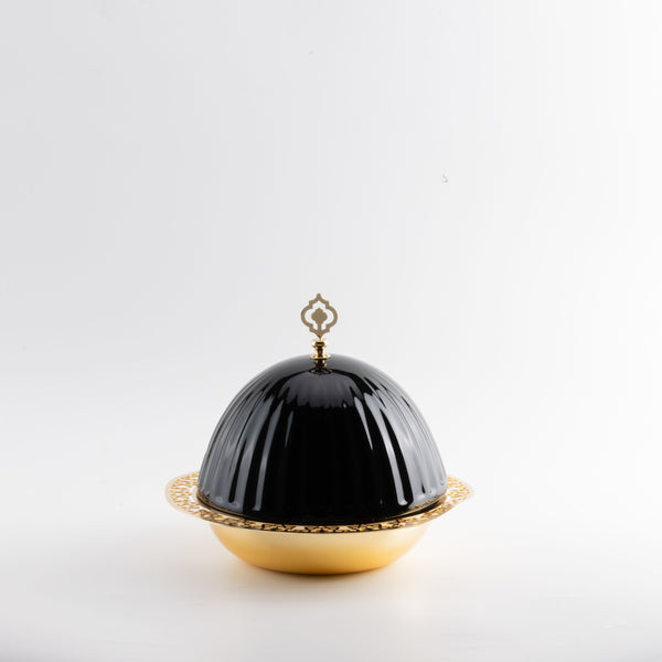 iron serving plate with porcelain cover - black