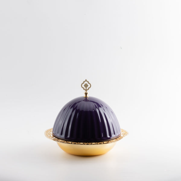 iron serving plate with porcelain cover - purple