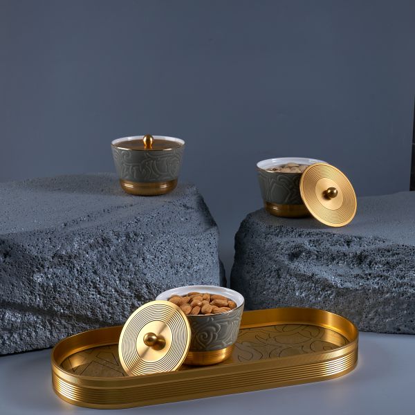 Sweet Bowls Set With Porcelain Tray 7 Pcs From Majlis - Grey