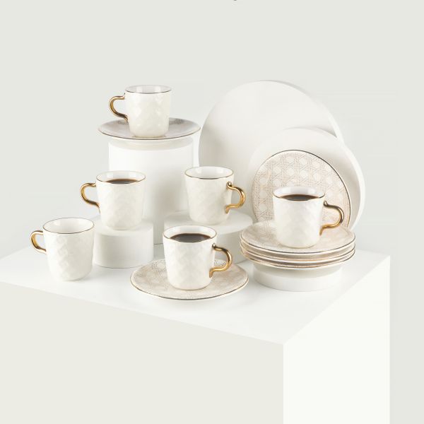 Turkish  Coffee Set 12Pcs From Rattan - Pearl