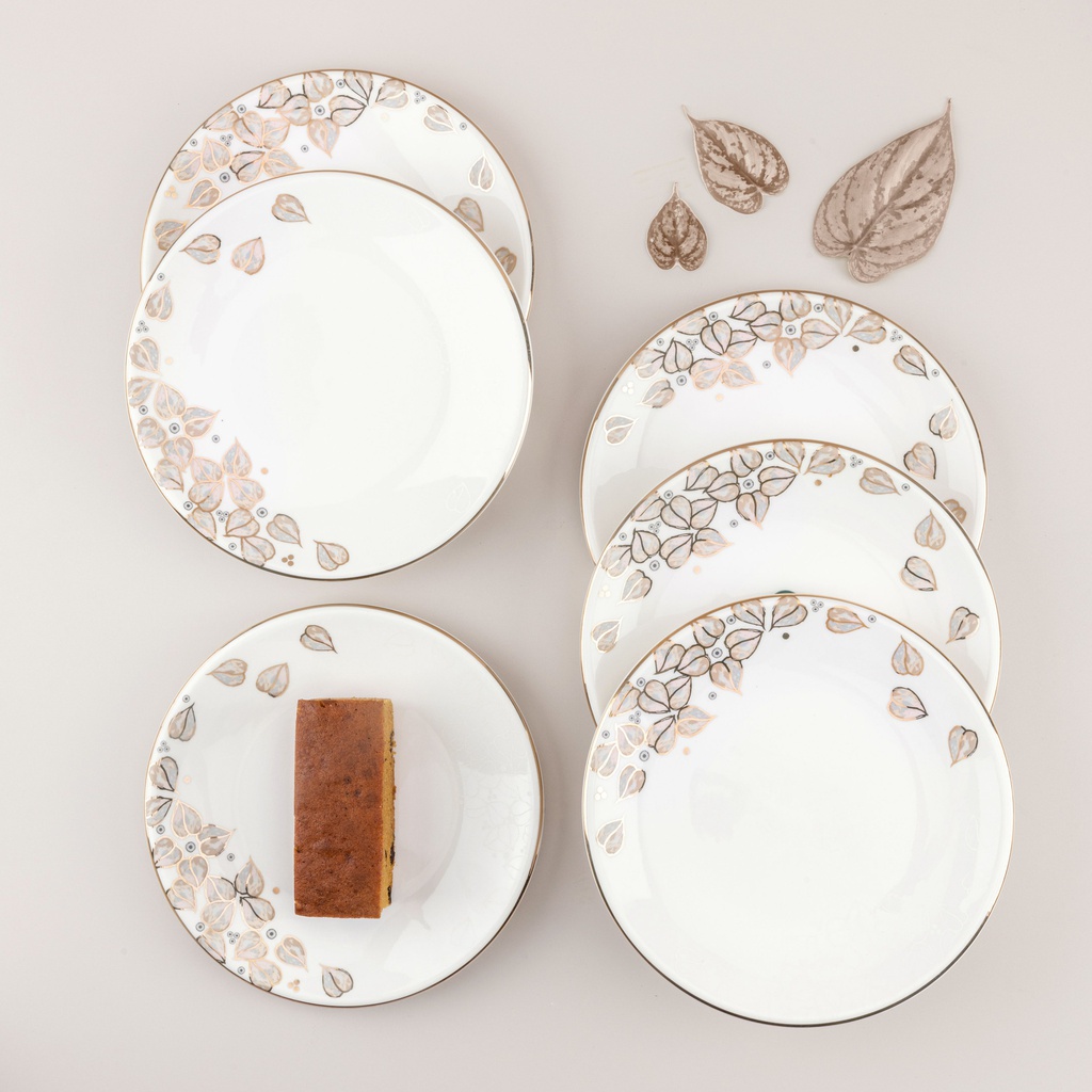 6pcs plate 7.5&quot;- snow white + gold   