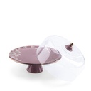 8pcs cake set ( 1big plate w foot n cover  6 small plate 1 ss cake server) - purple+gold   