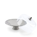 8pcs cake set ( 1big plate w foot n cover  6 small plate 1 ss cake server) - grey+silver   