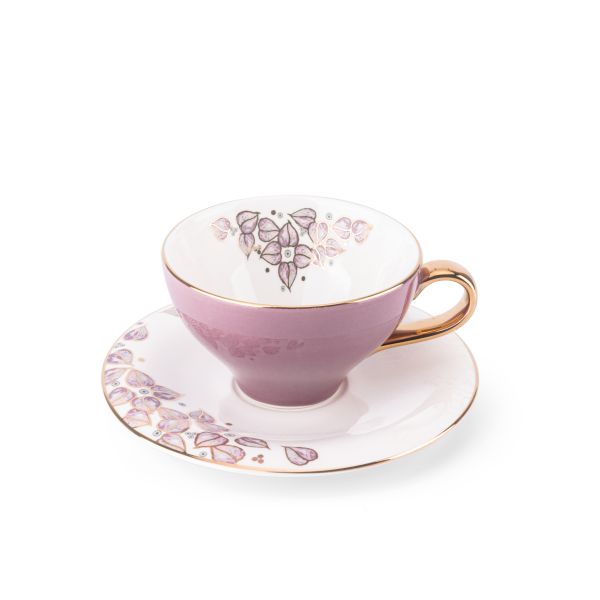 6cup 6saucer 200CC - white saucer purple cup+gold   