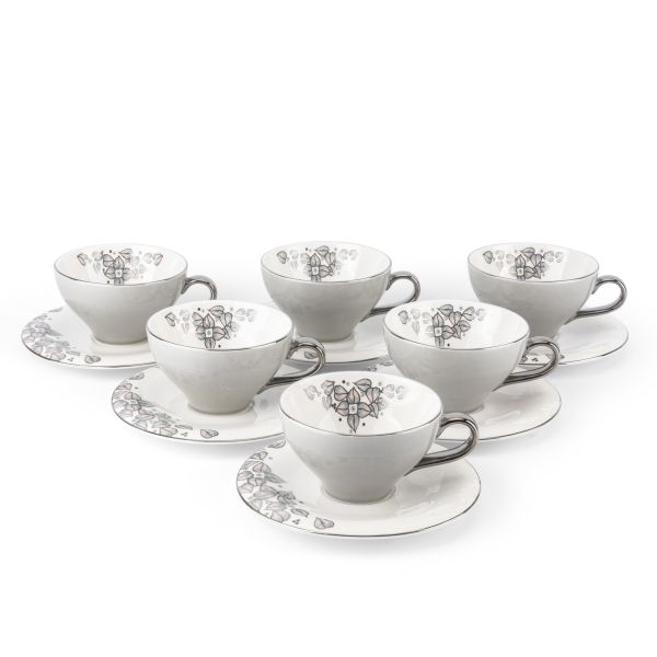 6cup 6saucer 200CC - white saucer grey cup+silver   