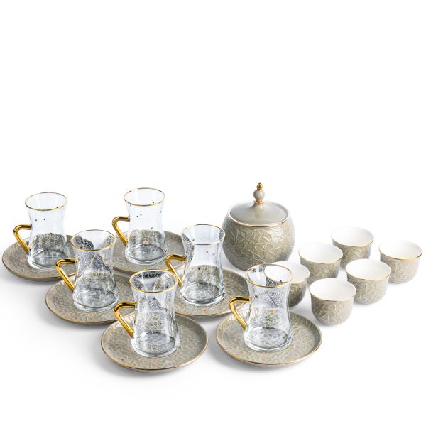 Tea And Arabic Coffee Set 19Pcs From Crown - Grey