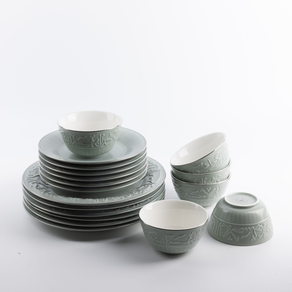 Dinner Set 18 Pc From Jiwar -  Haze Blue + Silver 