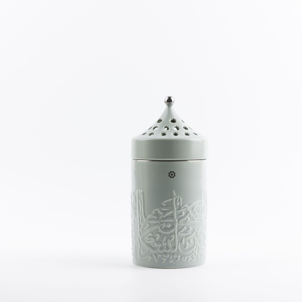 Porcelain Incense Burner From Jiwar -  Haze Blue + Silver 