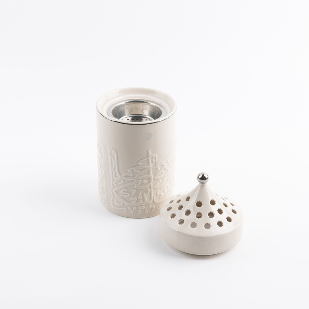 Porcelain Incense Burner From Jiwar -  Beige + Silver 