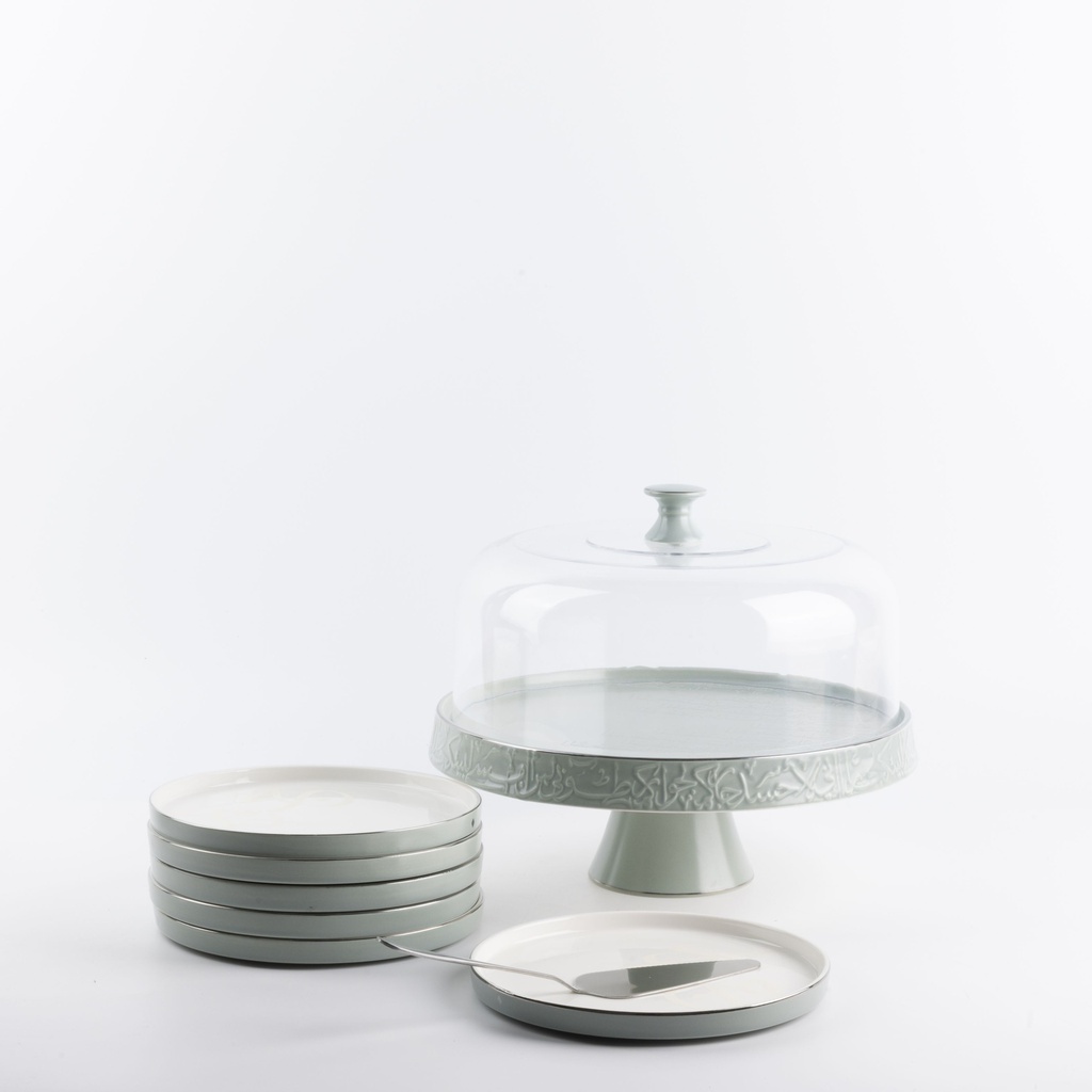 Cake Serving Set 9 Pcs From Jiwar -  Haze Blue + Silver 