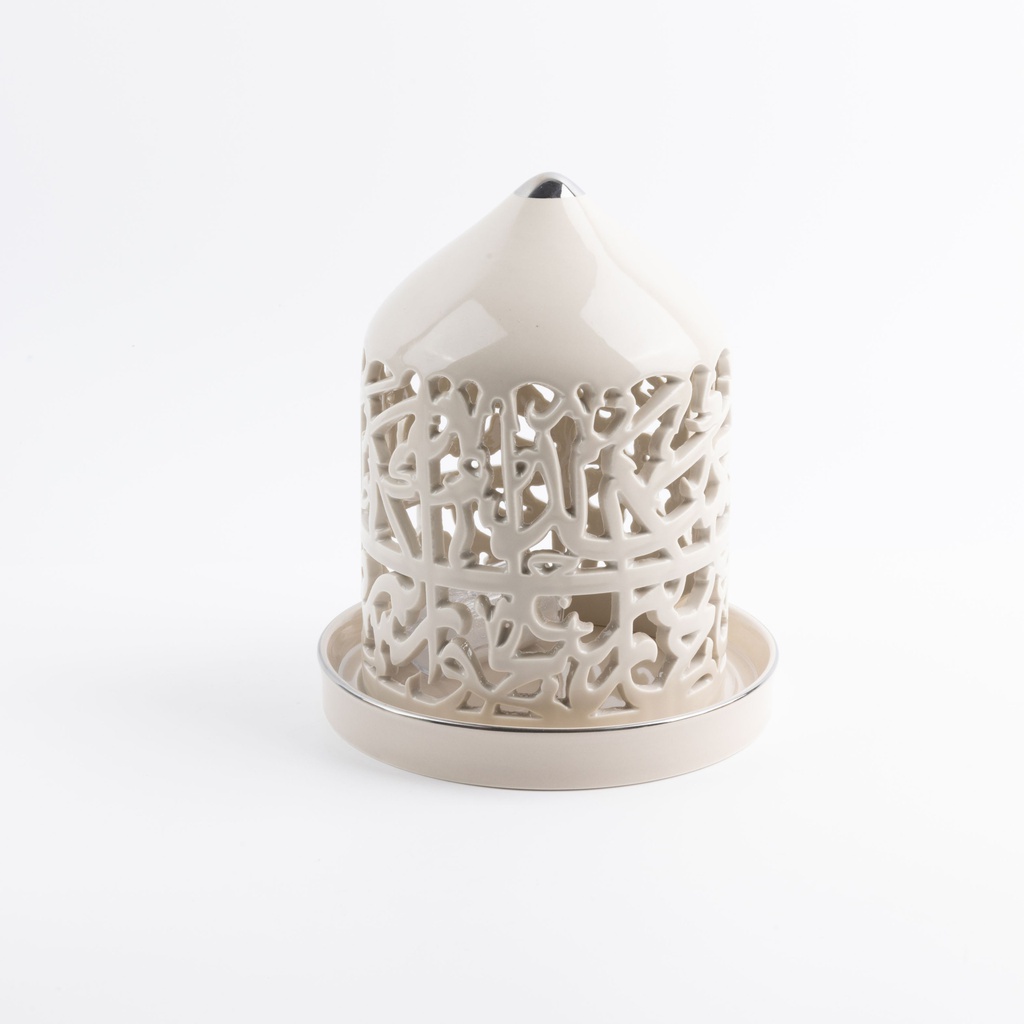 Large Electronic Candle From Jiwar -  Beige + Silver 