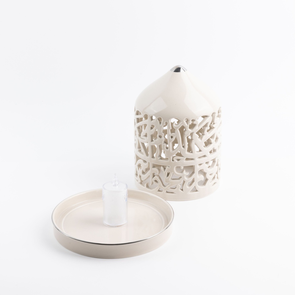Large Electronic Candle From Jiwar -  Beige + Silver 