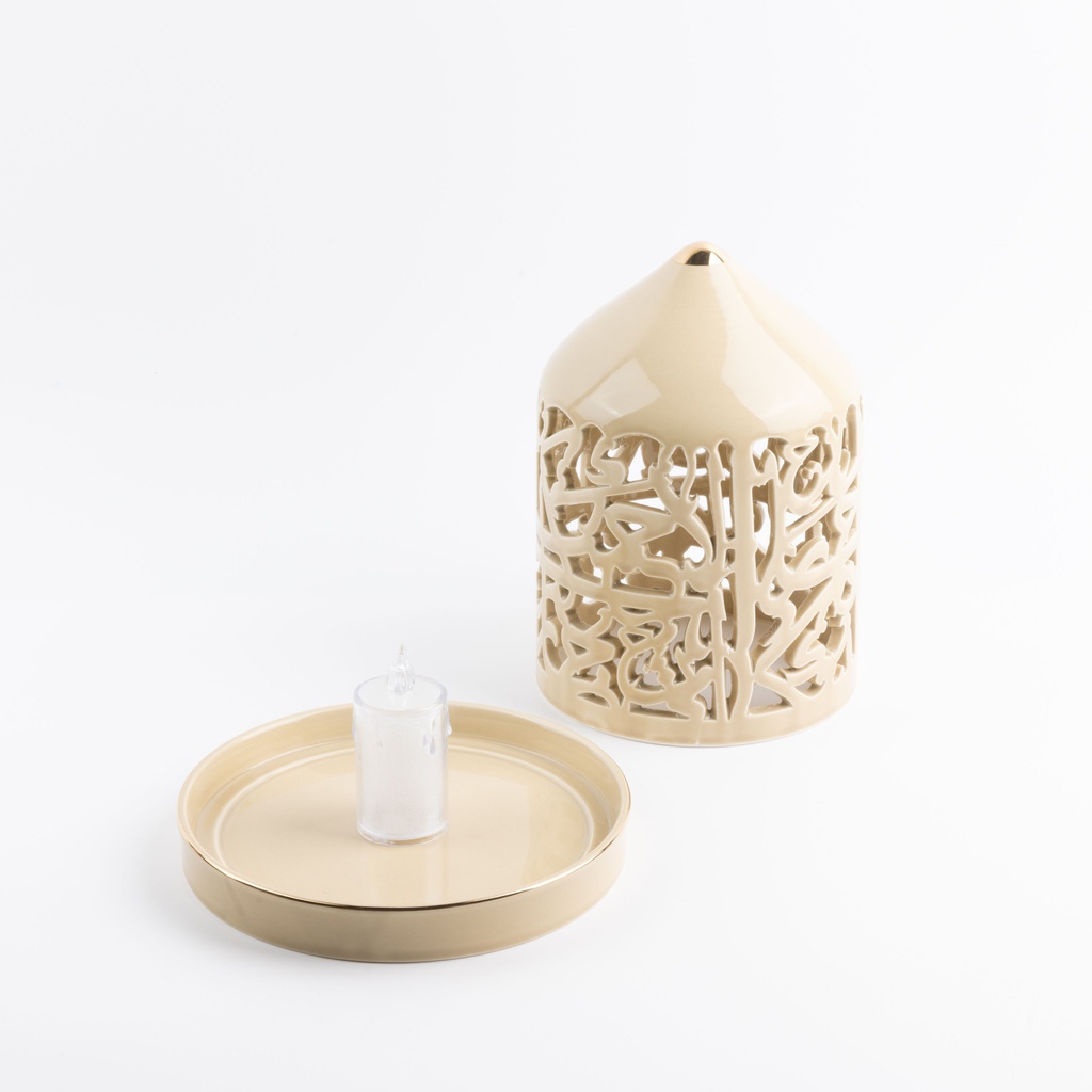 Large Electronic Candle From Jiwar -  Ivory + Gold 