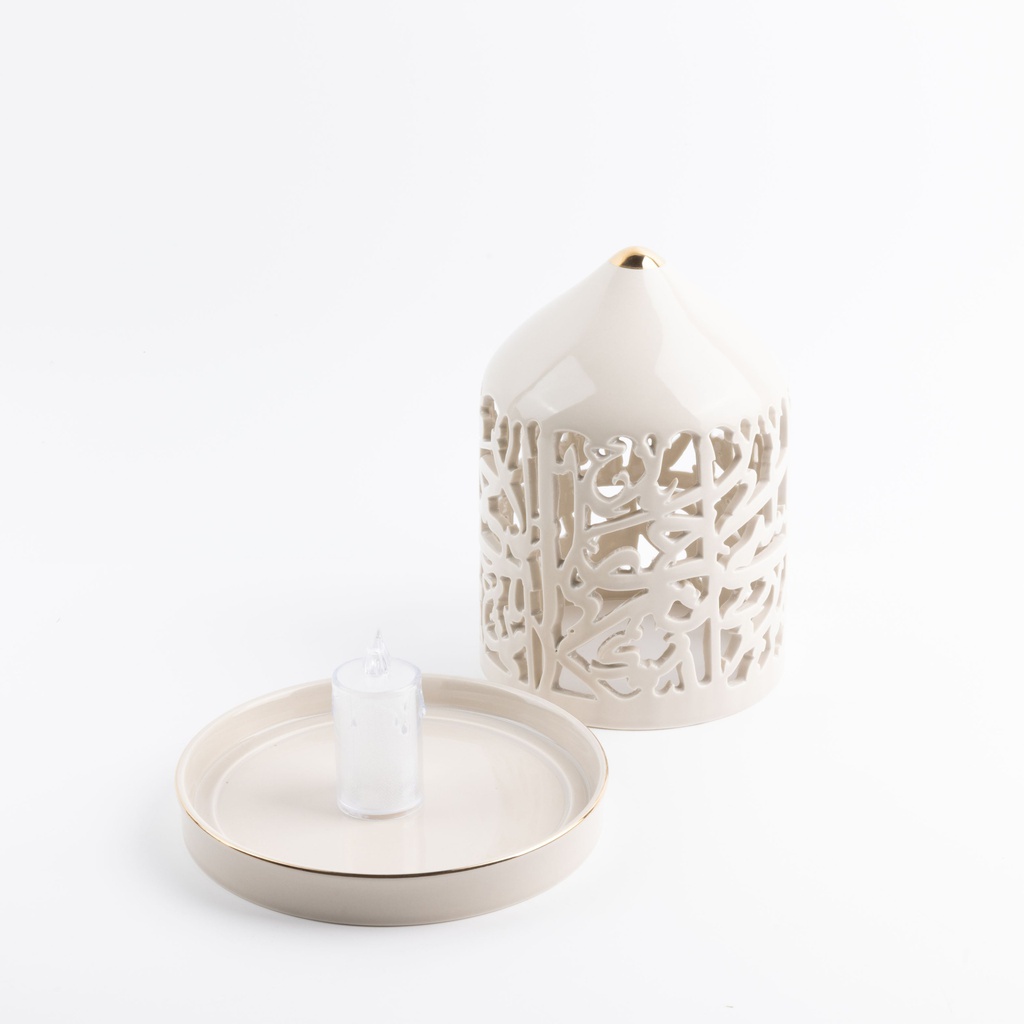 Large Electronic Candle From Jiwar - Beige + Gold 