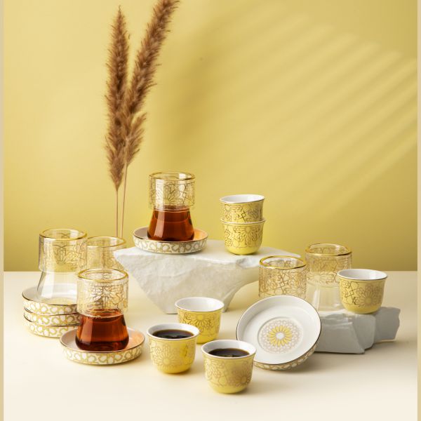 Tea And Arabic Coffee Set 19Pcs From Misk - Yellow
