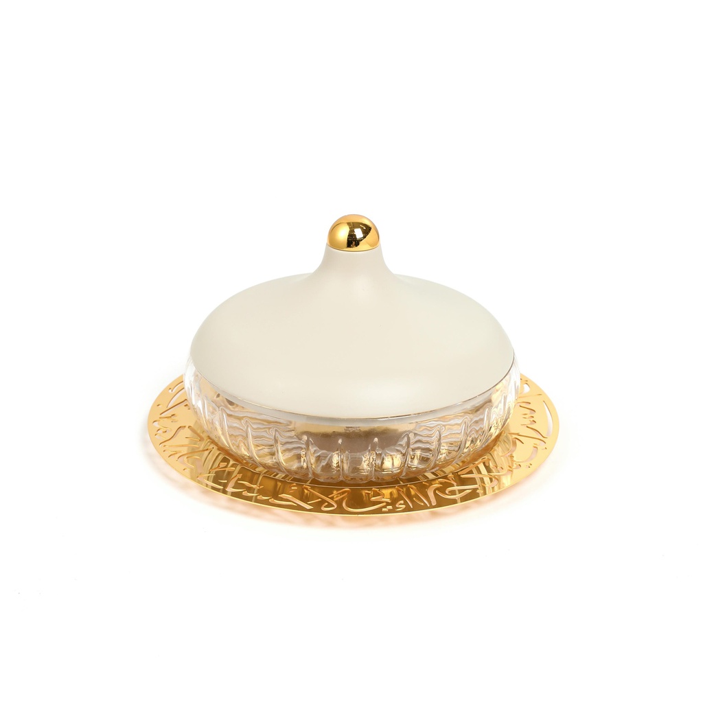 Medium Glass Date Bowl From Jiwar - Beige + Gold 