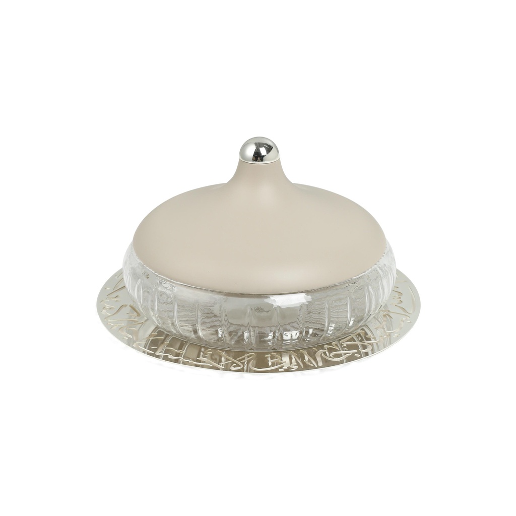 Medium Glass Date Bowl From Jiwar -  Beige + Silver 