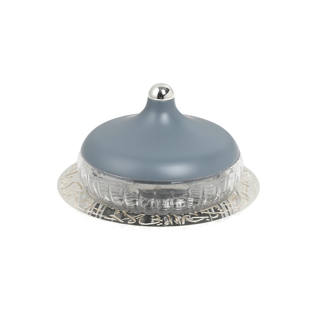 Medium Glass Date Bowl From Jiwar - Blue + Silver