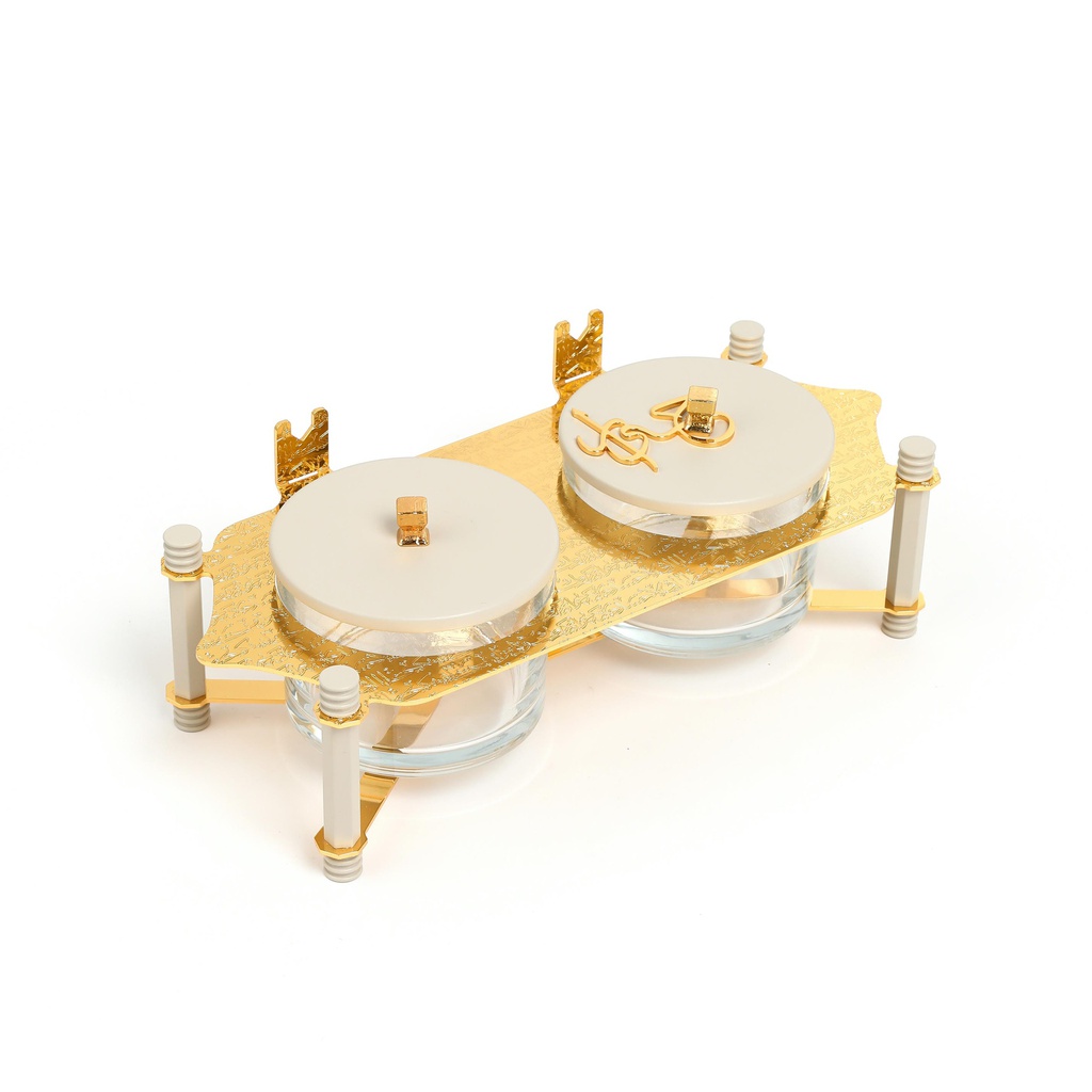 Nuts Serving Set 2 Bowl With Tray From Jiwar - Beige + Gold 