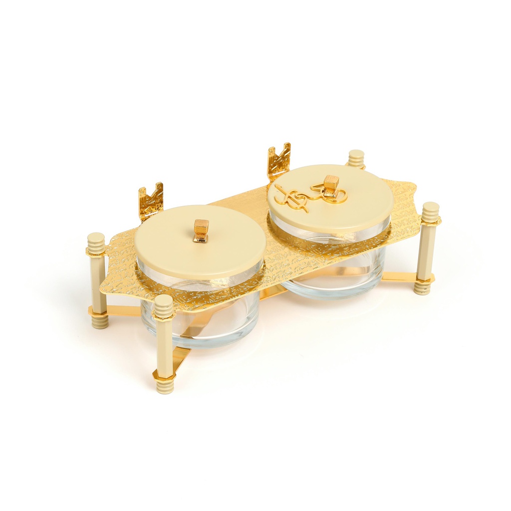 Nuts Serving Set 2 Bowl With Tray From Jiwar -  Ivory + Gold 