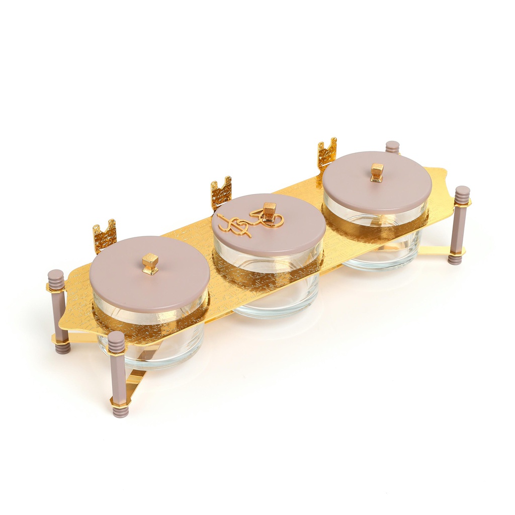 Nuts Serving Set 3 Bowl With Tray From Jiwar -  Purple + Gold