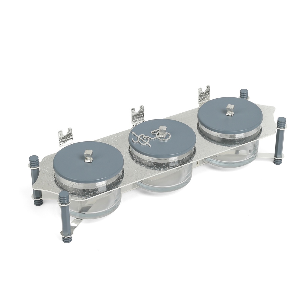 Nuts Serving Set 3 Bowl With Tray From Jiwar - Blue + Silver