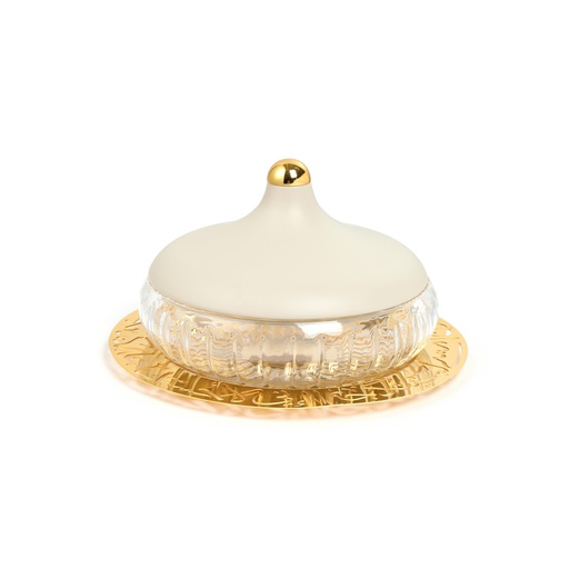 [HJ1317] Large Glass Date Bowl From Jiwar - Beige + Gold 