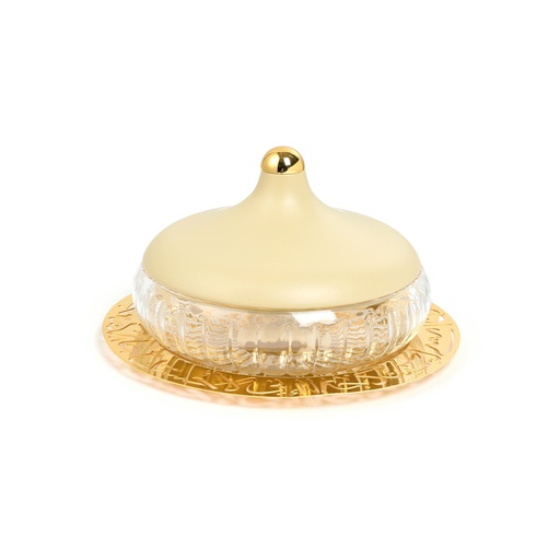 [HJ1318] Large Glass Date Bowl From Jiwar -  Ivory + Gold 