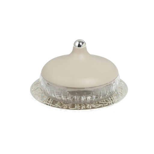 [HJ1319] Large Glass Date Bowl From Jiwar -  Beige + Silver 
