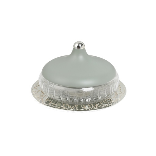 [HJ1320] Large Glass Date Bowl From Jiwar - Light Green + Silver