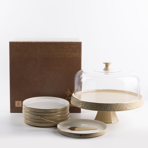 [ET2722] Cake Serving Set 9 Pcs From Jiwar -  Ivory + Gold 