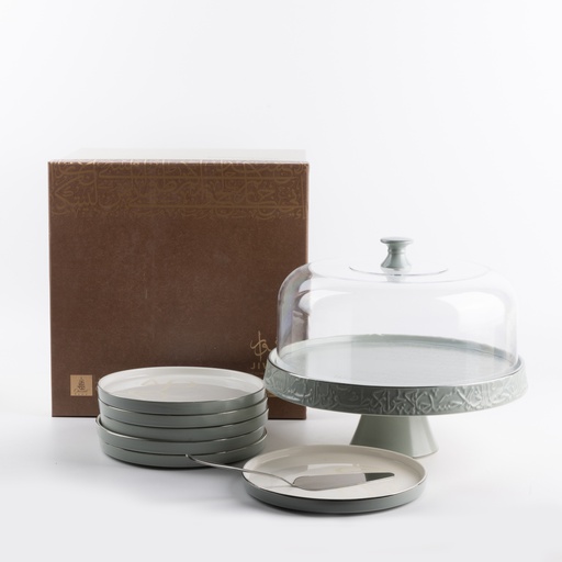 [ET2724] Cake Serving Set 9 Pcs From Jiwar -  Light Green + Silver