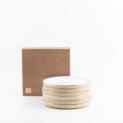 [ET2729] Serving Plates 6 Pcs From Jiwar -  Ivory + Gold 