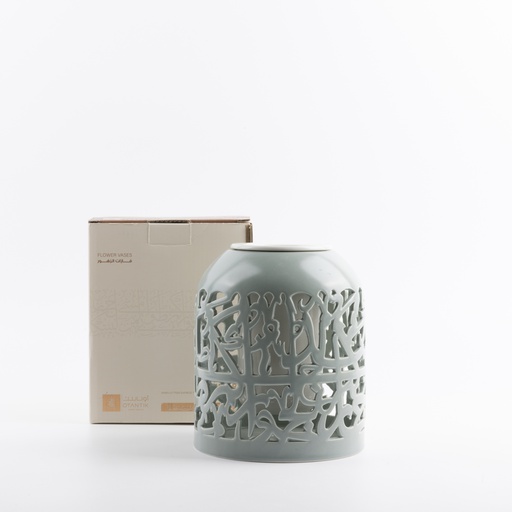 [ET2752] Flower Vase - L From Jiwar -  Light Green + Silver
